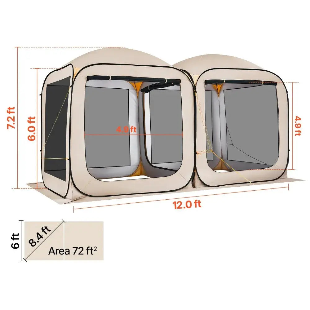 Pop Up Screen House Tent 12x6 Ft Gazebo For Camping Outdoors by Beastly Survival Outlet