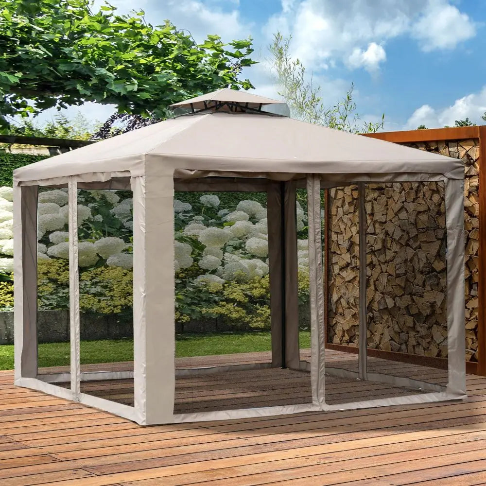 Spacious Outdoor Patio Gazebo With 2-Tier Roof And Netting