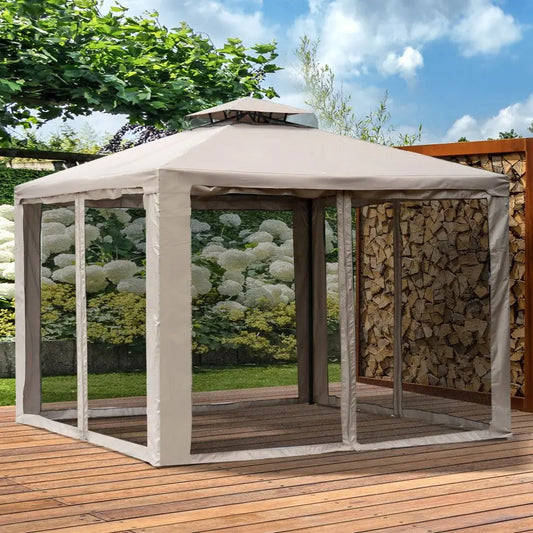 Spacious Outdoor Patio Gazebo With 2-Tier Roof And Netting