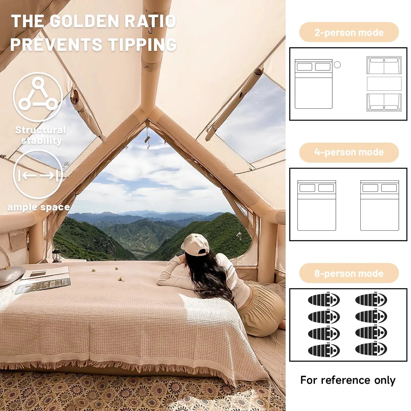 PAKICETUS Large Inflatable Camping Tent with Roof Window & Stove Space, 4-6 Person Quick Setup Air Tent, Oxford Fabric All Season Waterproof Family Outdoor Hot Tent for Camping Backpacking Hiking by Beastly Survival Outlet