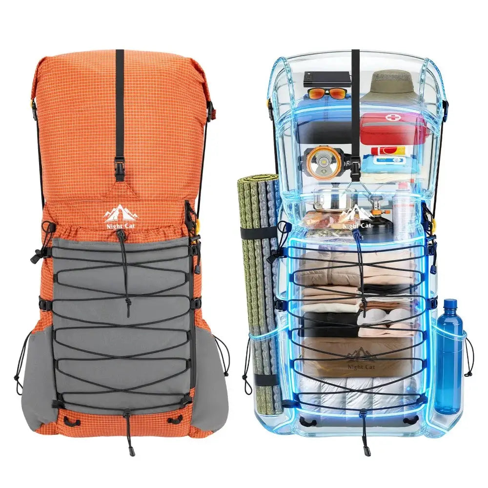 Night Cat Internal-frame Hiking Backpcack: 50L / 60L / 70L Roll Top Lightweight Travel Backpack with Rain Cover for Men Women Hiking Camping Backpacking by Beastly Survival Outlet