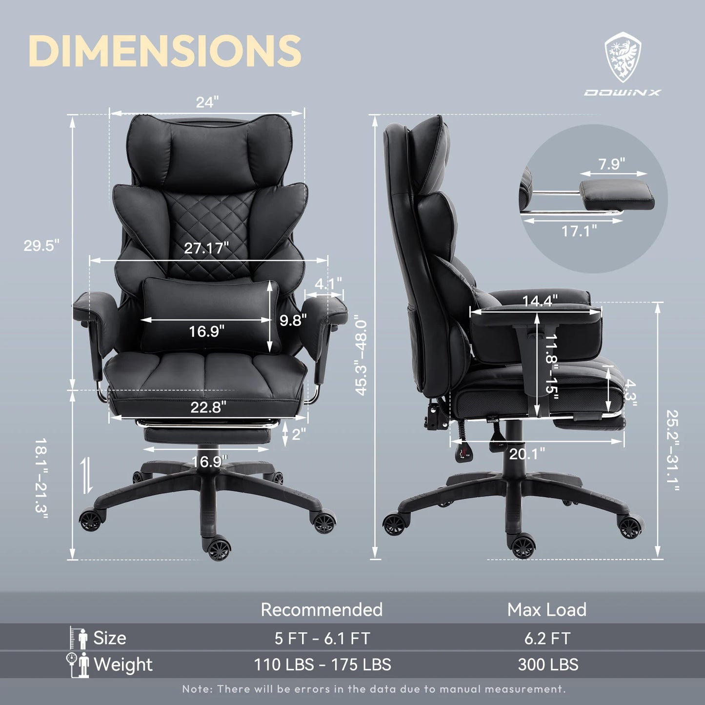 Dowinx Big and Tall Office Chair with Lumbar Support and Cushion