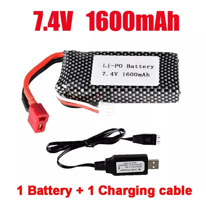 7.4V 1600mAh LiPo Battery and Charger for RC Trucks and Cars