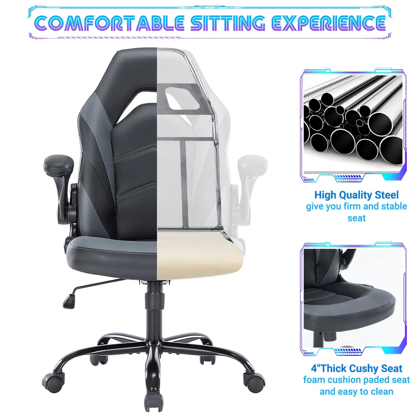JHK Adjustable Ergonomic Office Gaming Chair with Flip-up Armrests