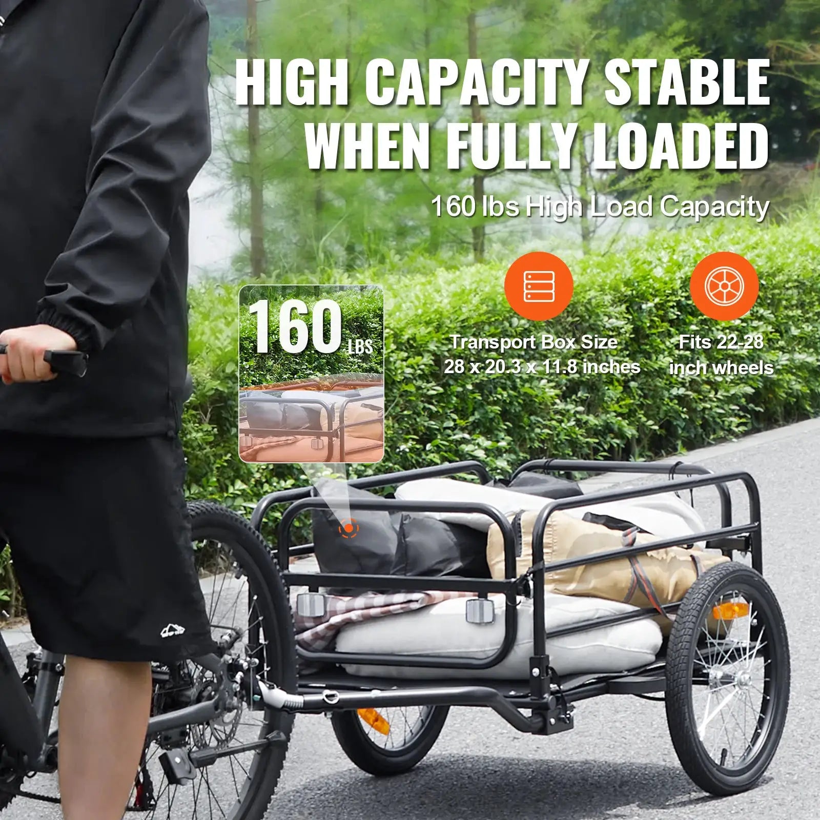 SucceBuy 160 lbs Bike Cargo Trailer Foldable Storage Bicycle Wagon Cart with 16" Wheels Safe Reflectors Fits 22"-28" Bike Wheels by Beastly Survival Outlet