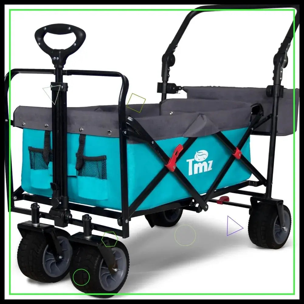 All Terrain Folding Wagon Heavy Duty Utility Cart with Push Handle & Brake for Shopping Camping Outdoor - 265lbs Capacity by Beastly Survival Outlet