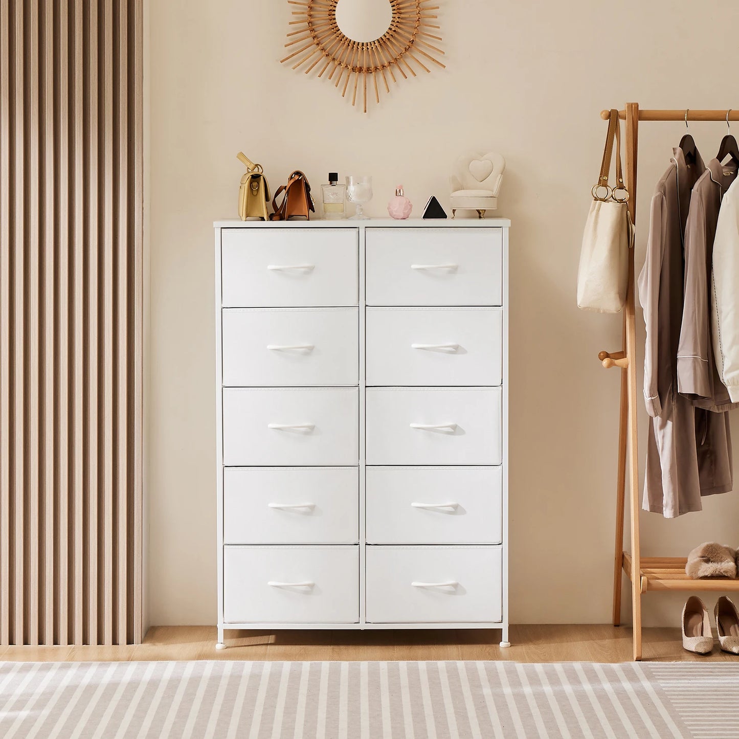 JHK Bedside Table With 10 Drawers For Stylish Home Storage