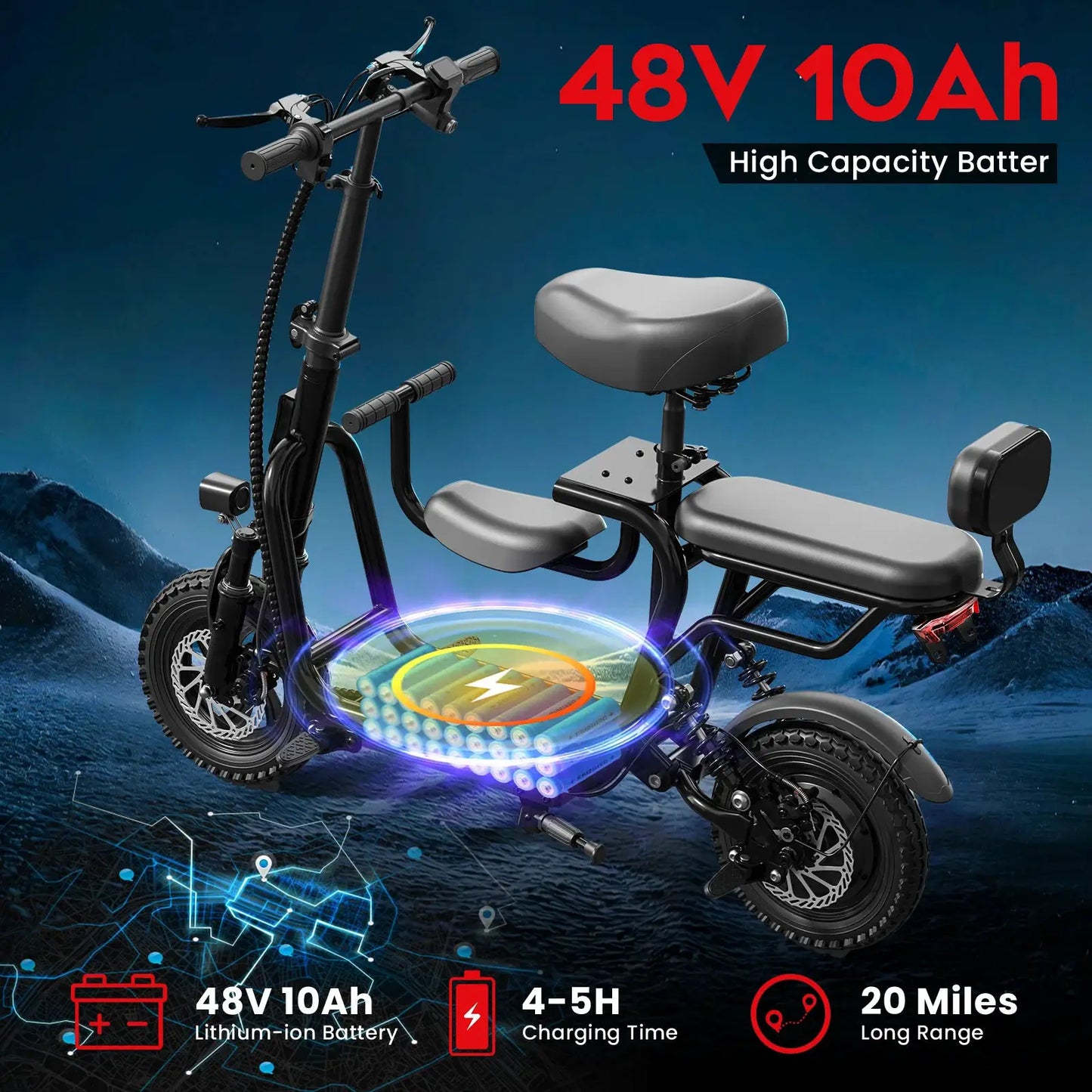14" Foldable Electric Scooter with Seat for Adult,Peak 750W Motor with 48V 10Ah Dual Disc Brakes 20 Miles Range 4-6 Hours Charge by Beastly Survival Outlet