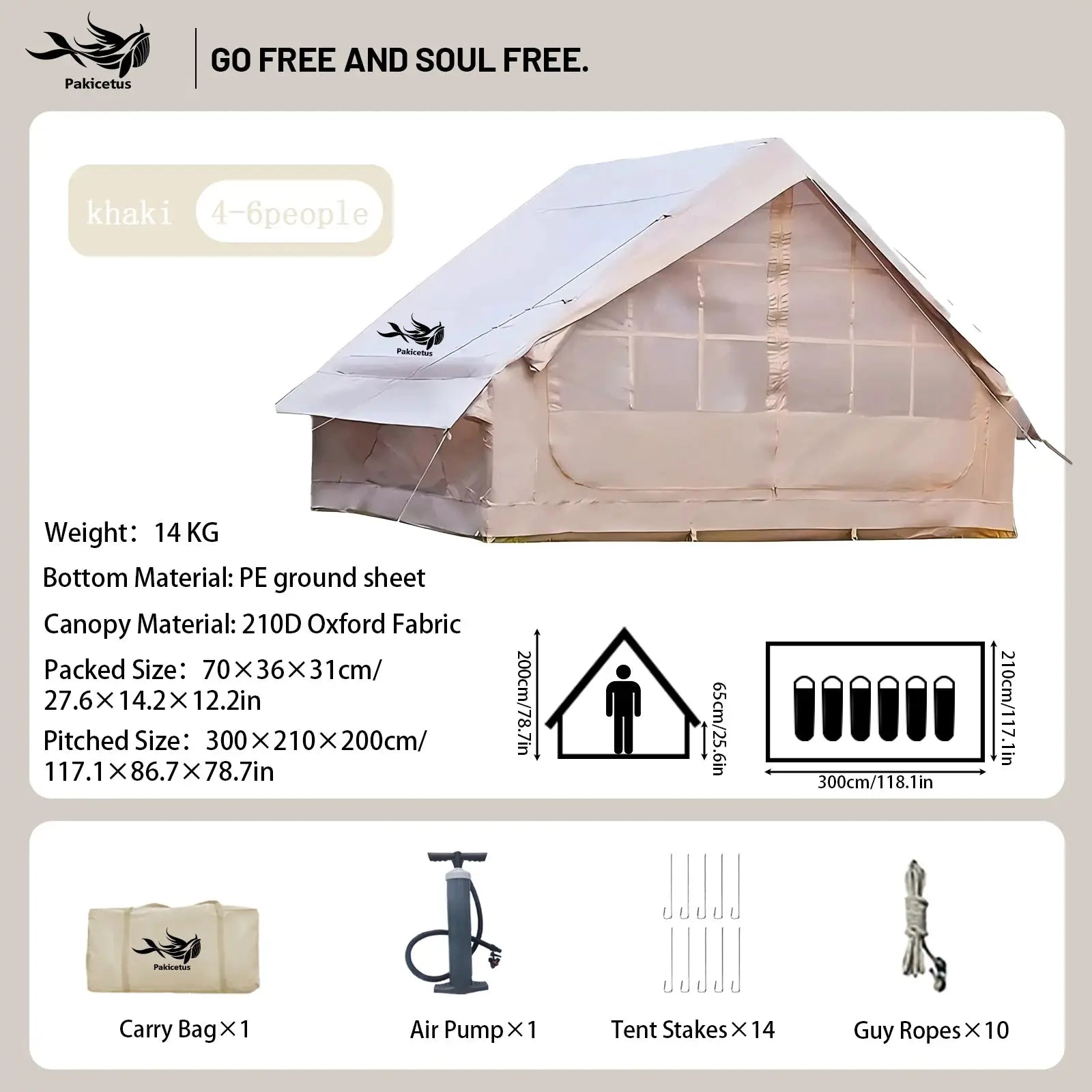 Pakicetus Quick Setup Inflatable Camping Tent, Waterproof Family Tent for 4-8 Persons, Portable Air Tent with Carry Bag by Beastly Survival Outlet