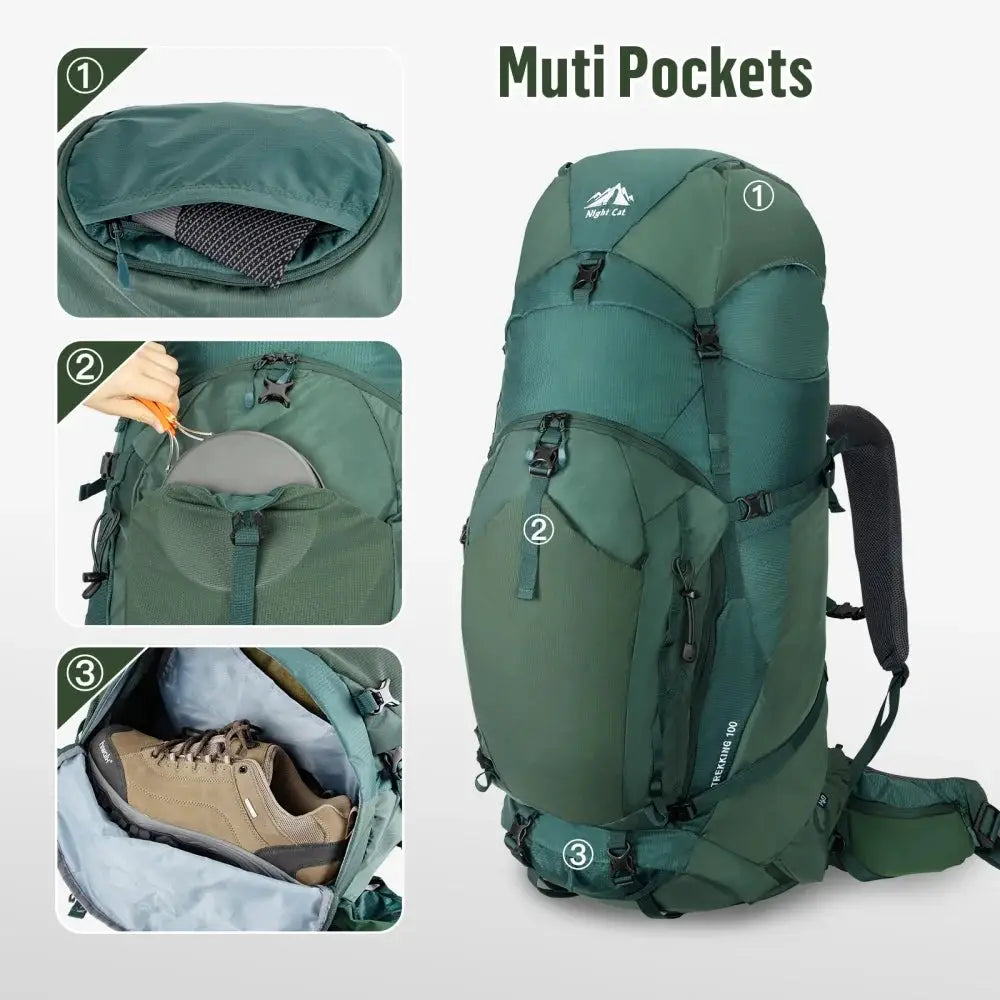 Night Cat Internal-frame Hiking Backpack: 100L Large Camping Backpack for Men Women Hiking Climbing Traveling Waterproof Rain Cover by Beastly Survival Outlet
