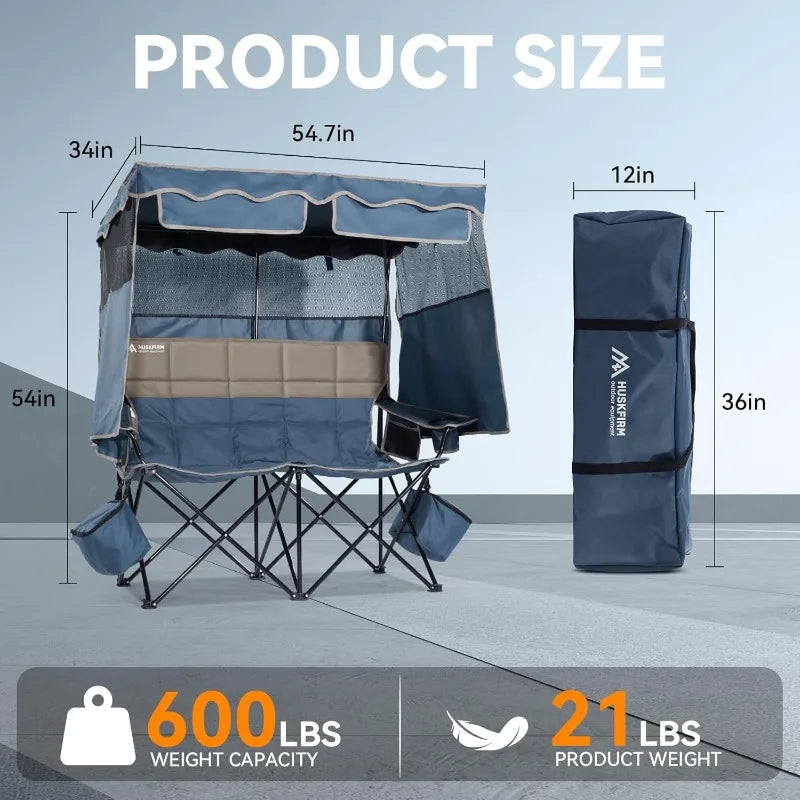 Double Beach Chair With Canopy Shade Folding Loveseat