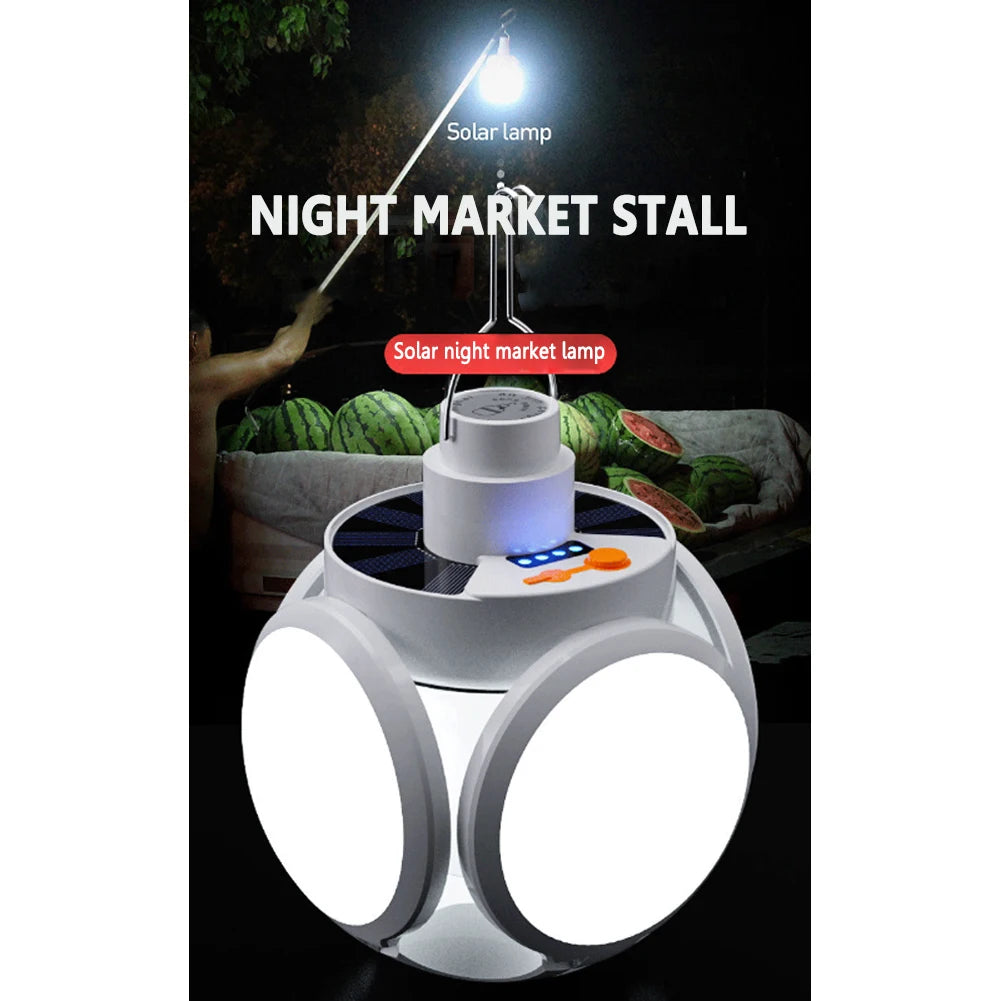 LED Solar Camping Light Bulb Portable Lantern Rechargeable Flashlight