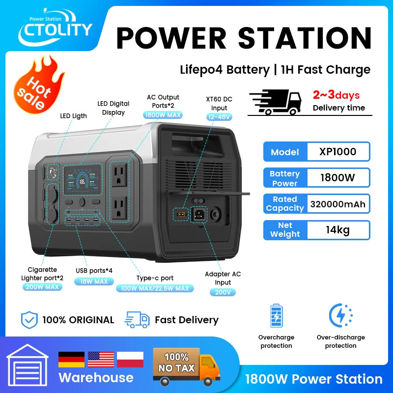 Ctolity XP1000 1800W Portable Power Station for Camping Use