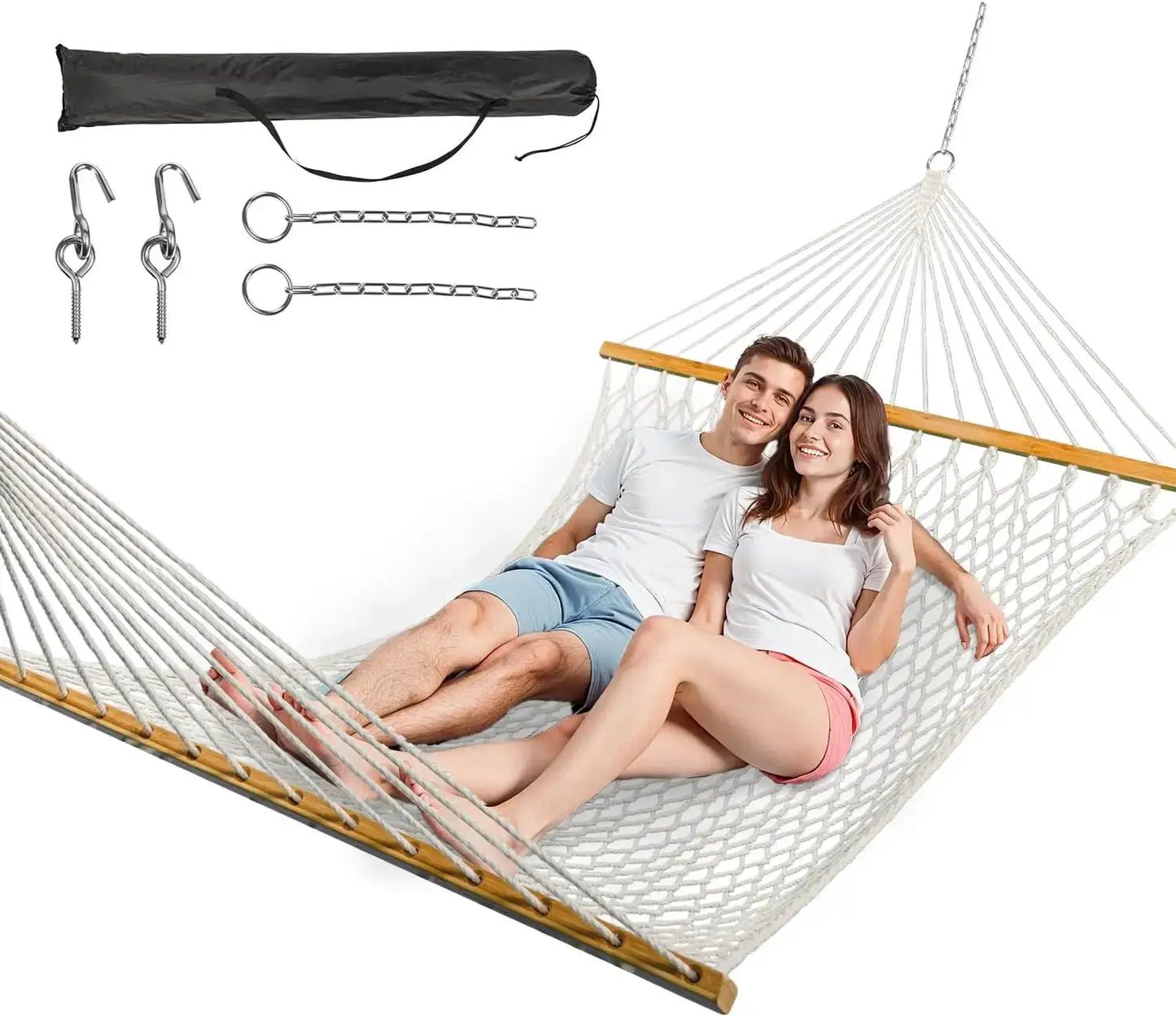 Double Hammock For Two Handwoven Rope Spreader Bar Patio Use by Beastly Survival Outlet