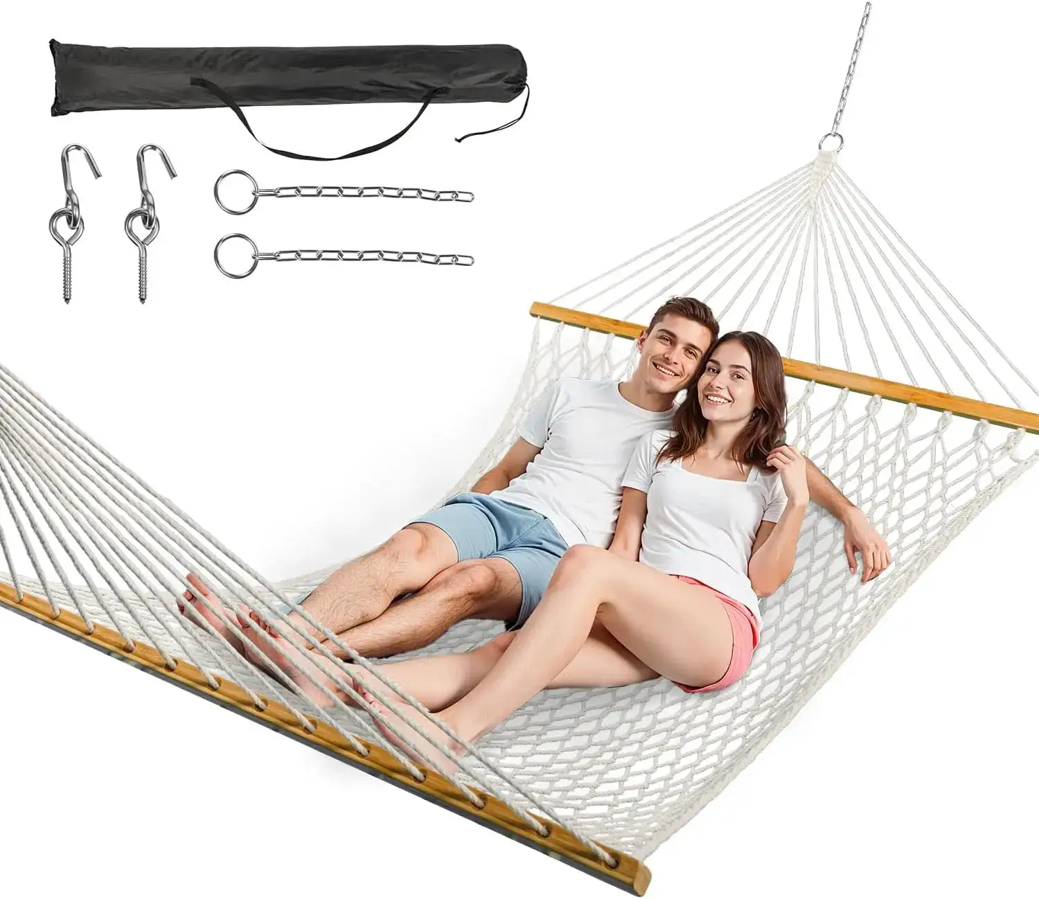 Double Hammock For Two Handwoven Rope Spreader Bar Patio Use by Beastly Survival Outlet