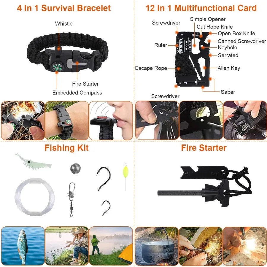 125 Pcs Survival Kit Emergency Gear First Aid Camping