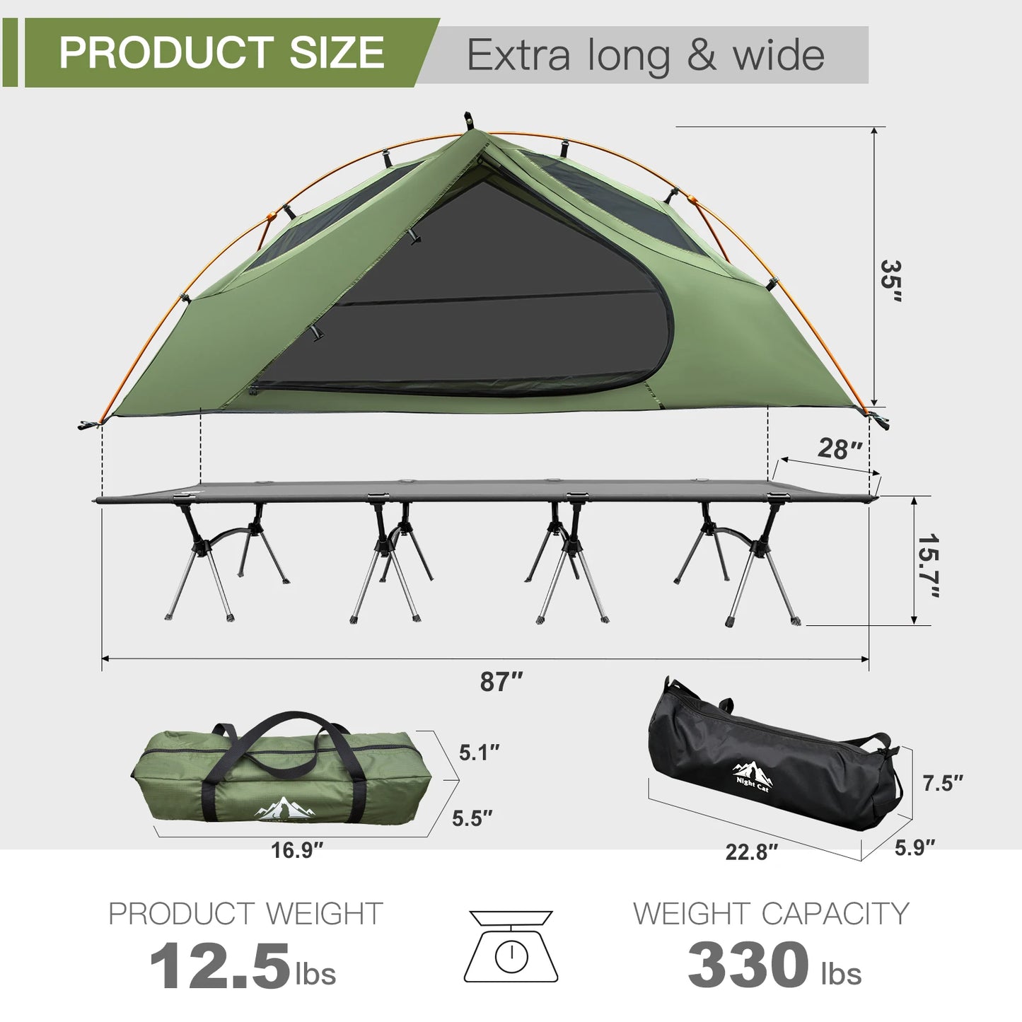 Night Cat Camping Cot Tent Waterproof 1 Person Bed Portable
