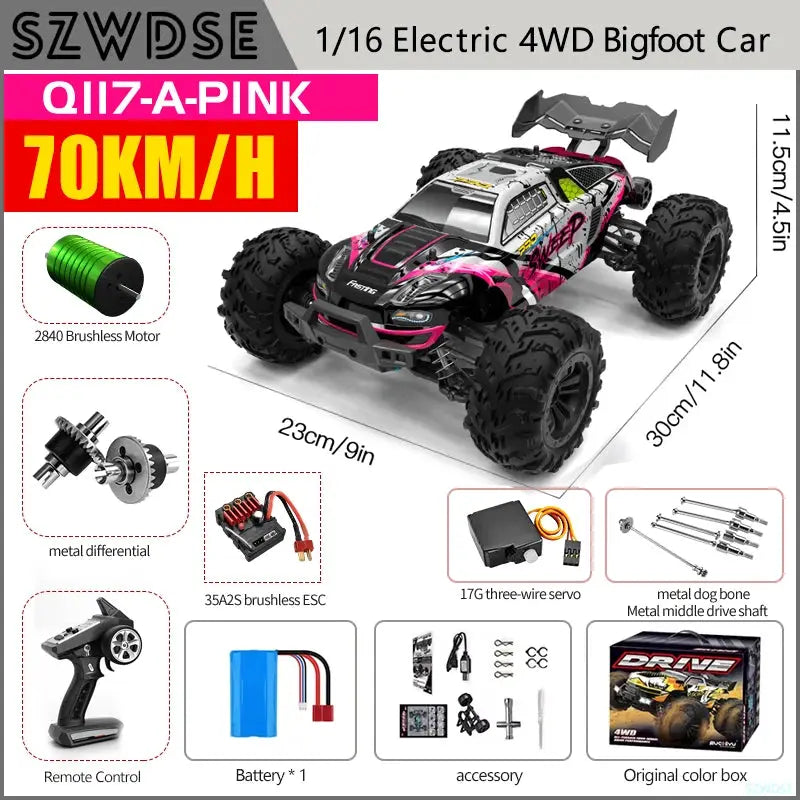 Wltoys Q117 1/16 RC Car 4WD Remote Control Car LED Headlights Brushless 70KM/H 2.4G High Speed Off-Road Drift Toys for Children by Beastly Survival Outlet