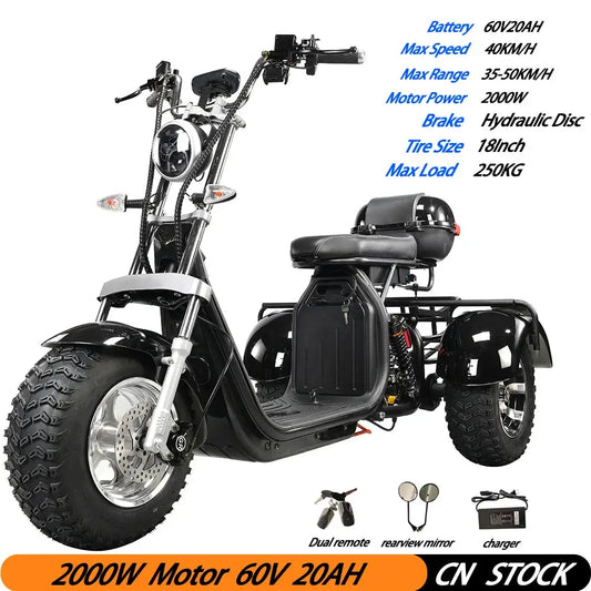 Adult Electric 3 Wheel Scooter 2000W Motor Max Speed 35-45KM/H Max Load 250KG 18 Inch Off road Fat Tire Electric Scooter by Beastly Survival Outlet