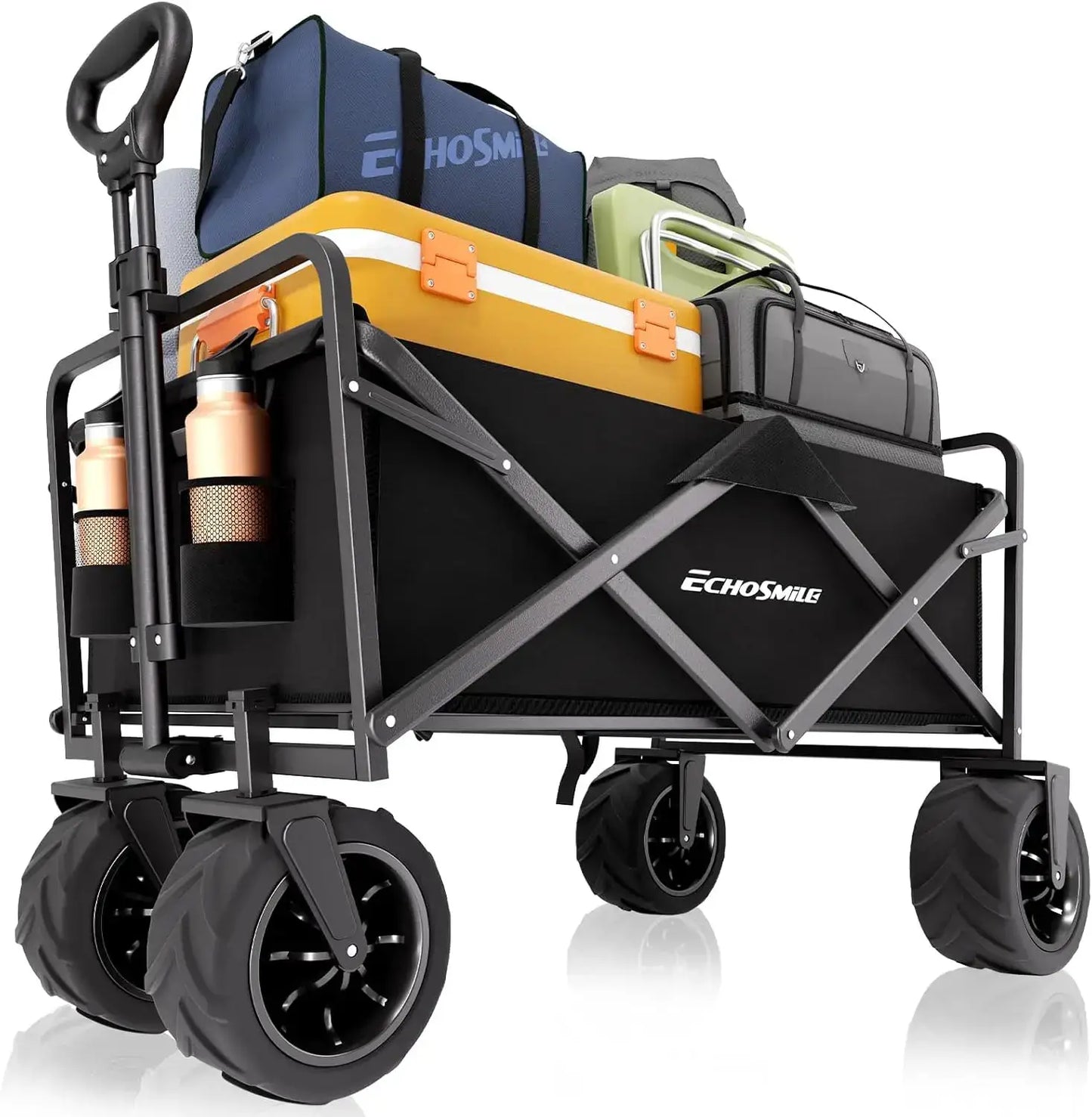 Heavy Duty Collapsible Wagon 220 Lbs Capacity, Folding Outdoor Utility Cart for Camping Grocery Beach with All Terrain Big by Beastly Survival Outlet