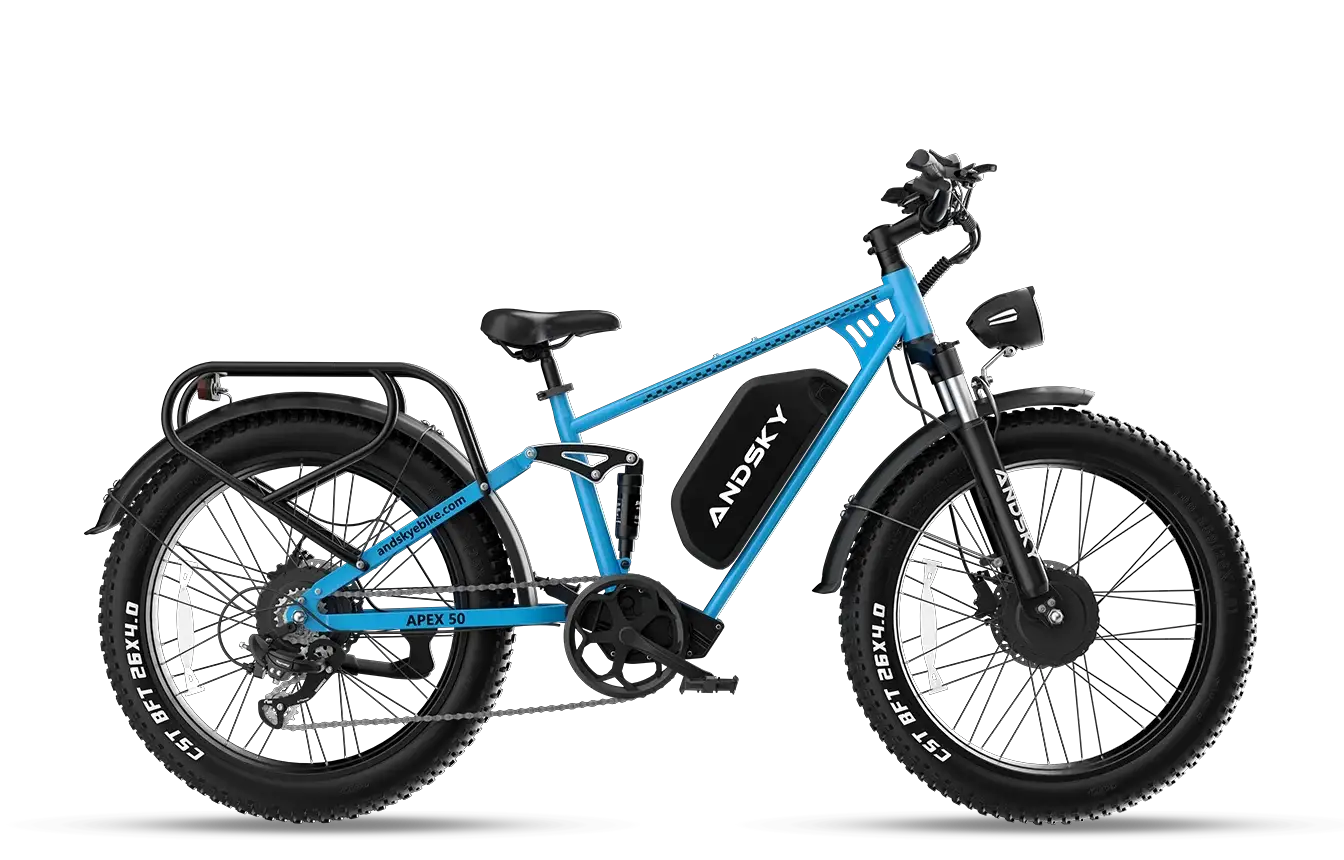 ANDSKY Apex 50 Electric Bicycle 3000W Dual-motor Power 35MPH Top Speed 48V/52V 25Ah Electric Bike Adults 26"x4" All Terrain Fat Tire Full Suspension Hydraulic Brakes City E-bike with 7-Speed Derailleur Gears by Beastly Survival Outlet