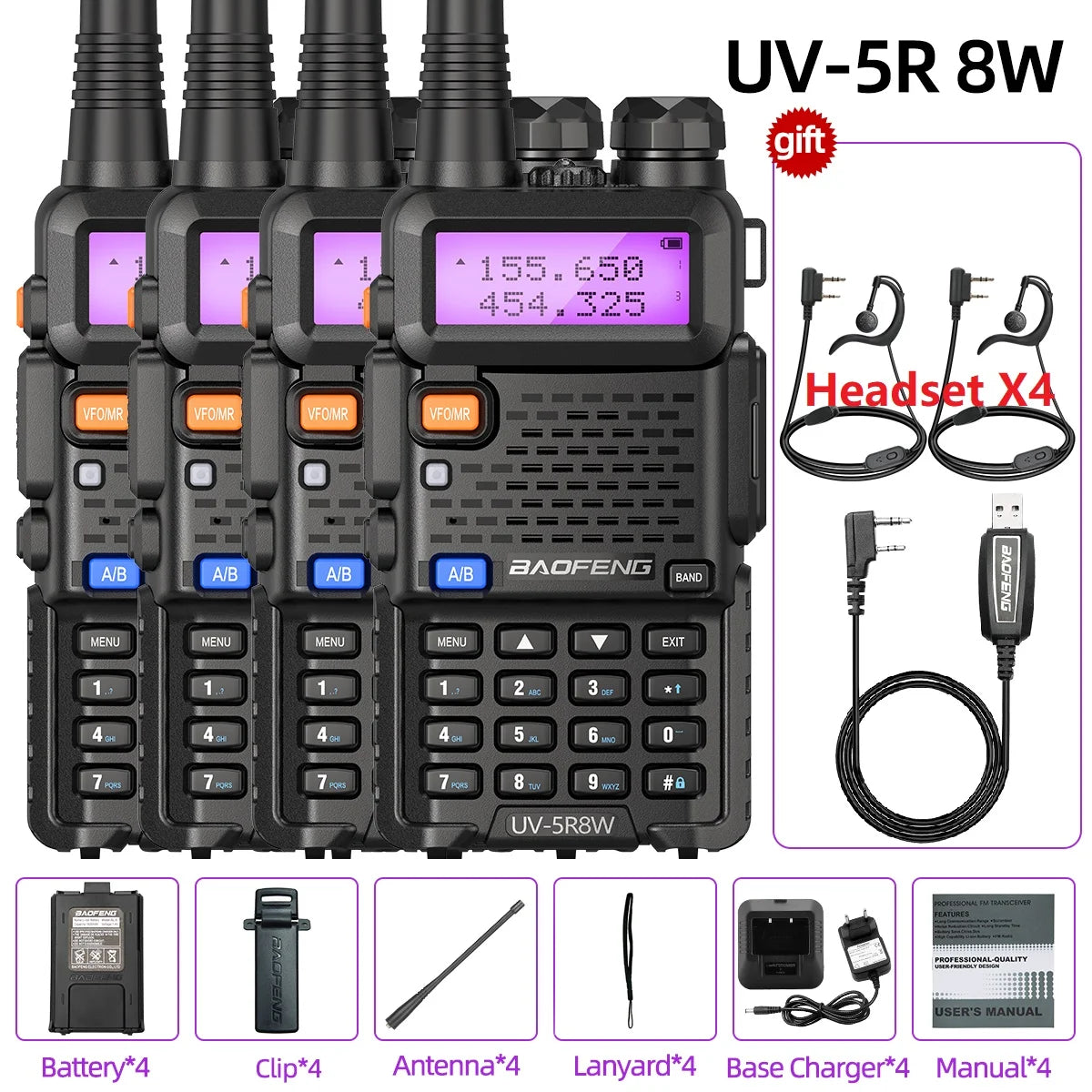 Baofeng UV5R 8W Dual Band Walkie Talkie 1800mAh Ham Radio