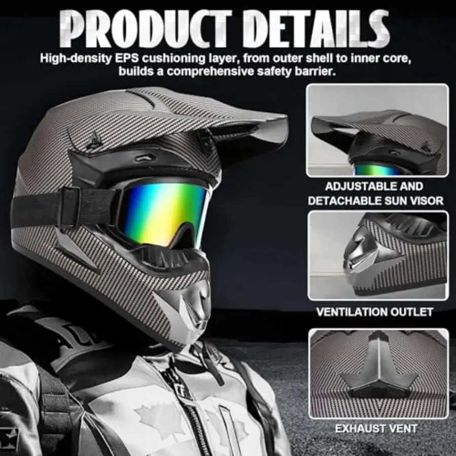 Full Face Dirt Bike Helmet DOT Certified ATV Kit Goggles Set by Beastly Survival Outlet