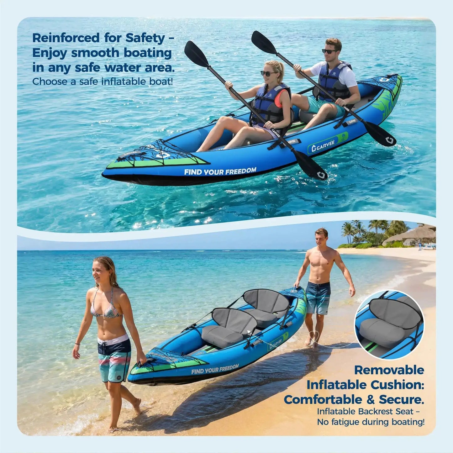 Two Person Inflatable Kayak For Fishing Padded Seats Pro Pack by Beastly Survival Outlet