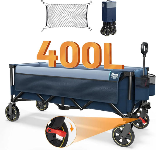 Extended Collapsible Wagon With Brakes And Cargo Net 350Lbs