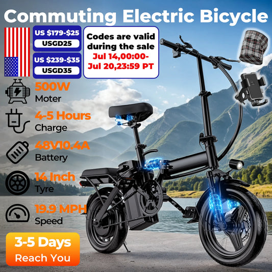LELEKUAI 500W Folding Electric Bike with Removable Battery
