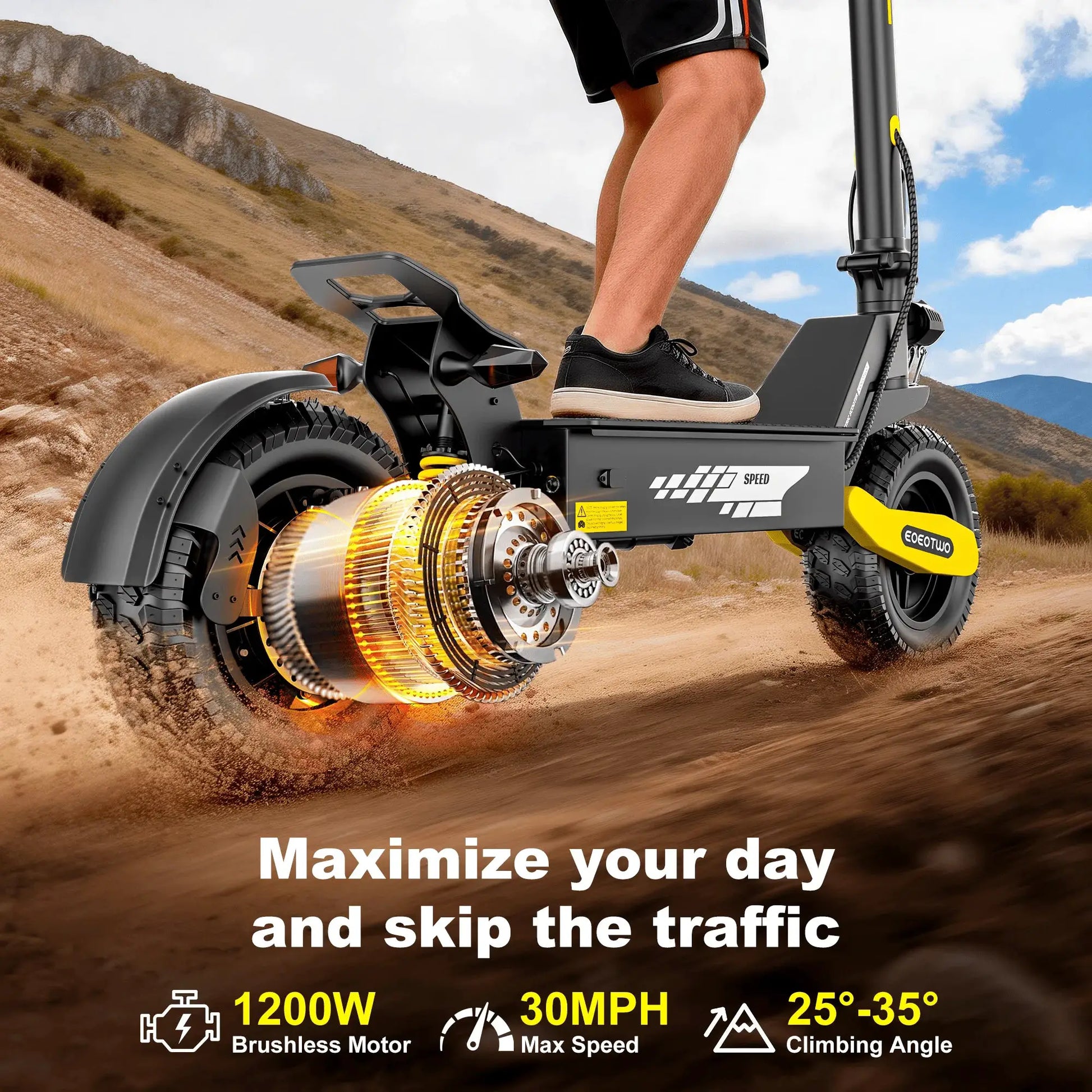 EOEOTWO 1200W Off Road Electric Scooter for Adults 48V Long Range E-Scooter 30MPH Fast Speed 11" Tubeless Tire Foldable Kick Scooter by Beastly Survival Outlet