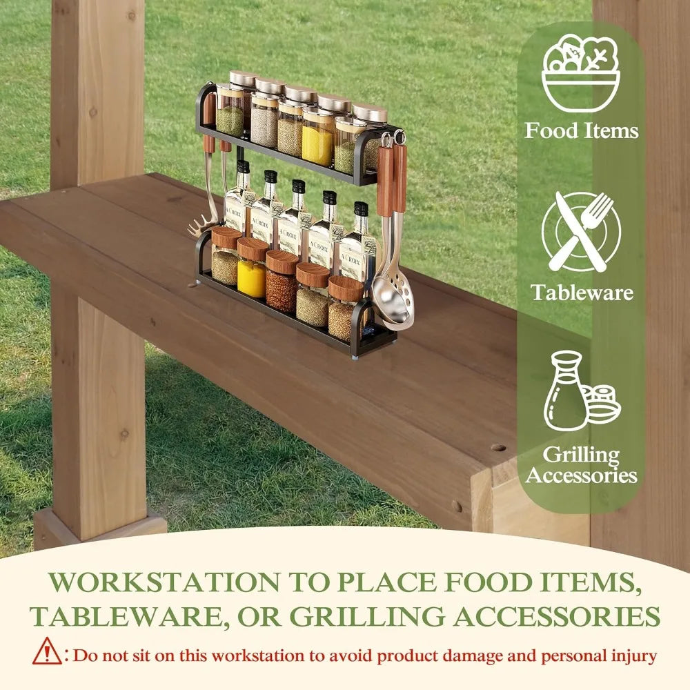 Wooden Grill Gazebo With Sloping Roof Outdoor Patio Mocha