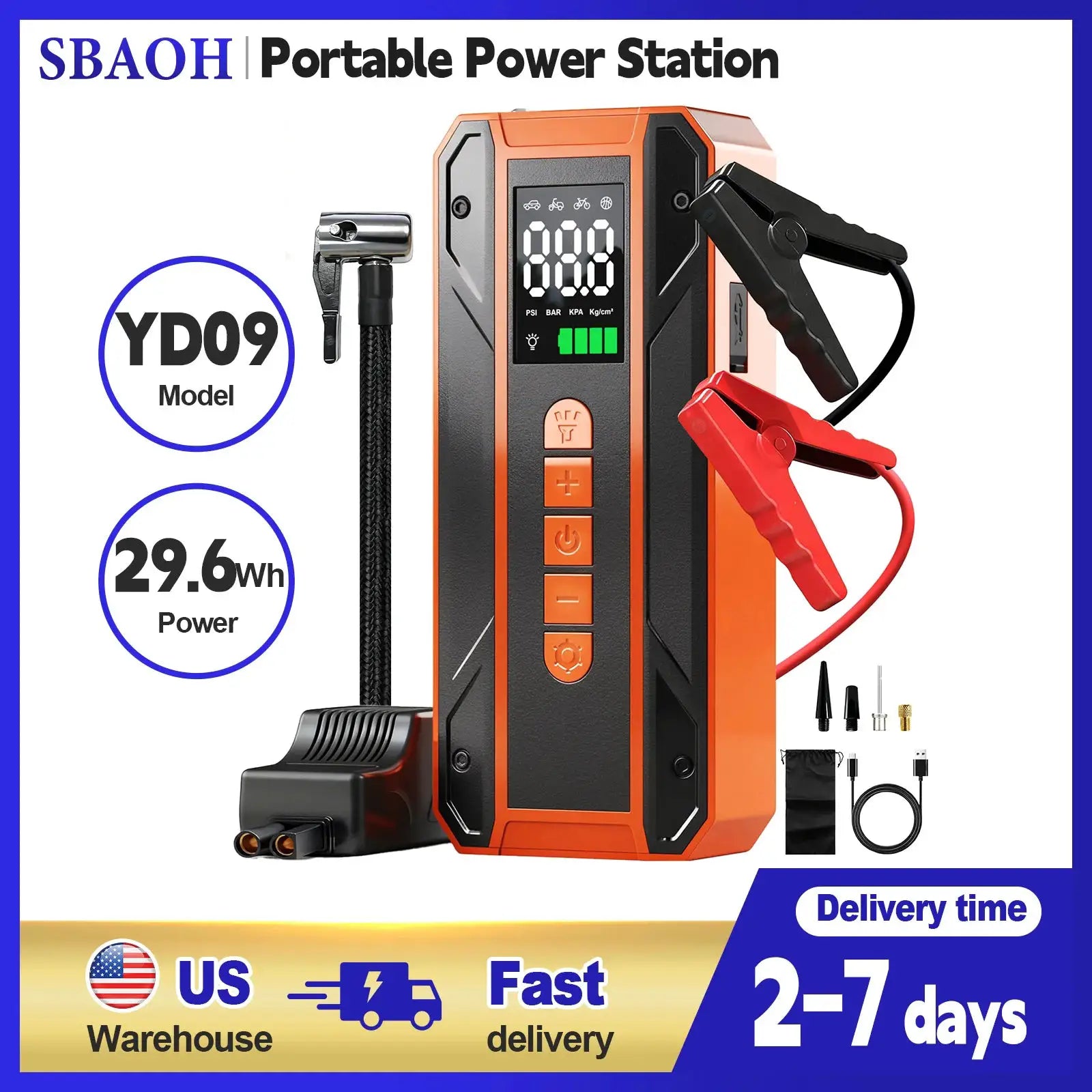3000A Jump Starter And 150 PSI Cordless Air Pump For Vehicle by Beastly Survival Outlet