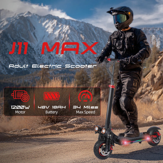 J11 Electric Scooter With 1200W Brushless Motor 48V 18Ah For Adults Off Road 11 Inch Tires Max Speed 34 MPH