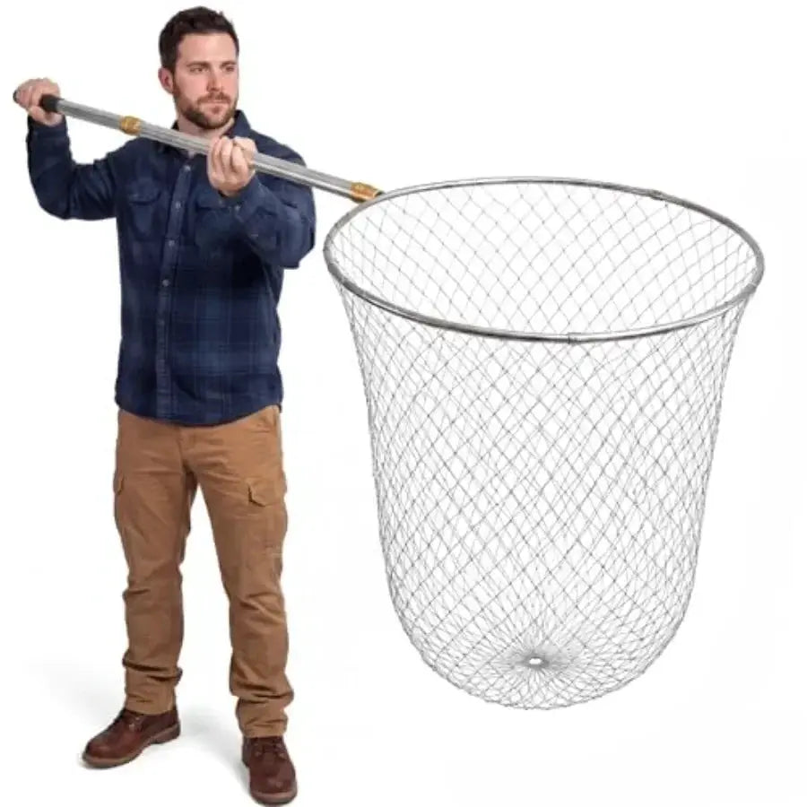 Boat and pier fishing application: stainless steel handle heavy duty fishing net, black, foldable lightweight design with 83-in by Beastly Survival Outlet