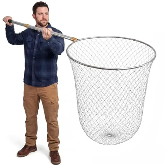 Boat and pier fishing application: stainless steel handle heavy duty fishing net, black, foldable lightweight design with 83-in by Beastly Survival Outlet