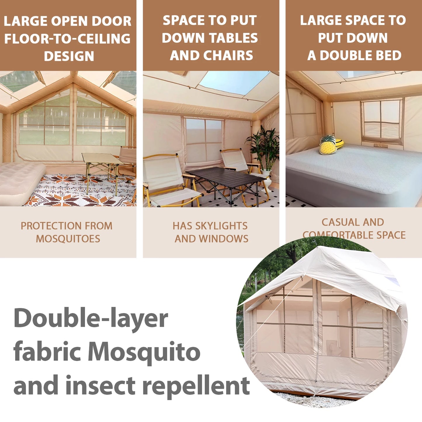 Inflatable Camping Tent for 6-8 People Quick Setup 4 Seasons