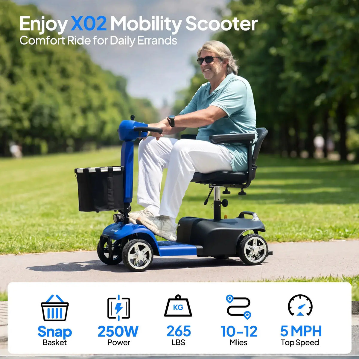 X02 4 Wheel Folding Electric Elderly Mobility Scooter 250W Motor 24V 10.4Ah Lead-acid Battery,Battery 10Miles Range 5MPH Solid Tires Anti‑tip Wheels LED Light For Seniors Disabled Adults by Beastly Survival Outlet X02 4 Wheel Folding Electric Elderly Mobility Scooter 250W Motor 24V 10.4Ah Lead-acid Battery,Battery 10Miles Range 5MPH Solid Tires Anti‑tip Wheels LED Light For Seniors Disabled Adults Beastly Survival Outlet