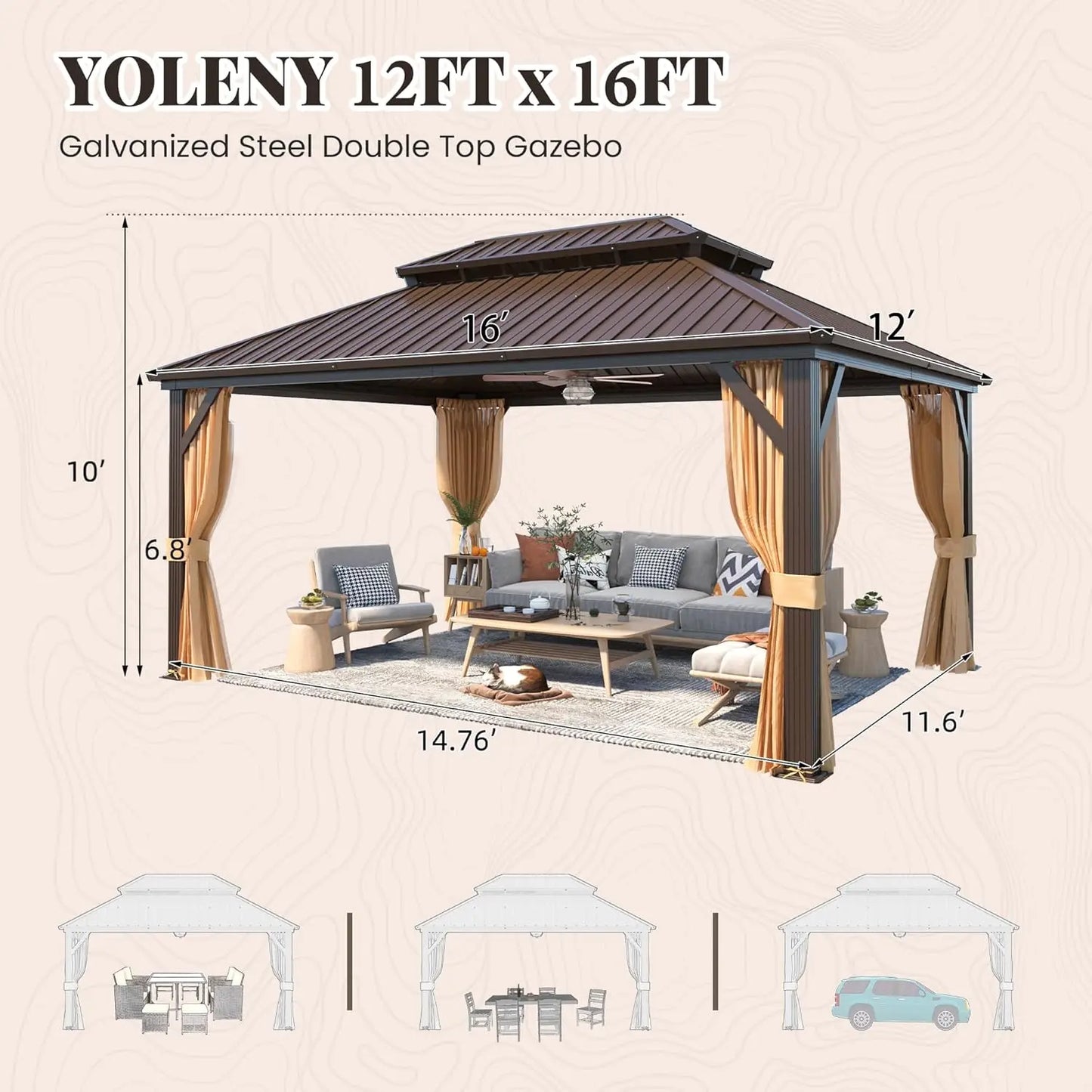 Beastly Survival 12x16 Hardtop Gazebo With Double Steel Roof