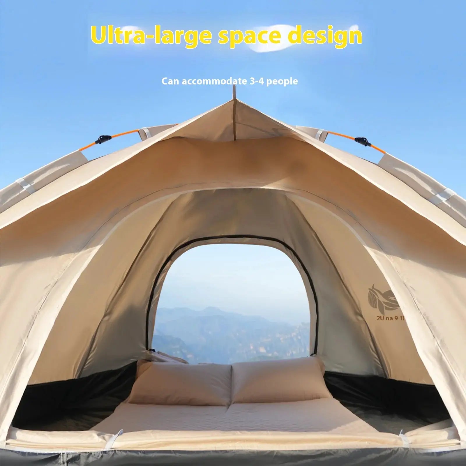 Gold Small Size Outdoor Shelter Automatic Pop-Up Tent, Portable Camping Tent for Travel, Beach, Fishing, 2-3 Person Waterproof, by Beastly Survival Outlet
