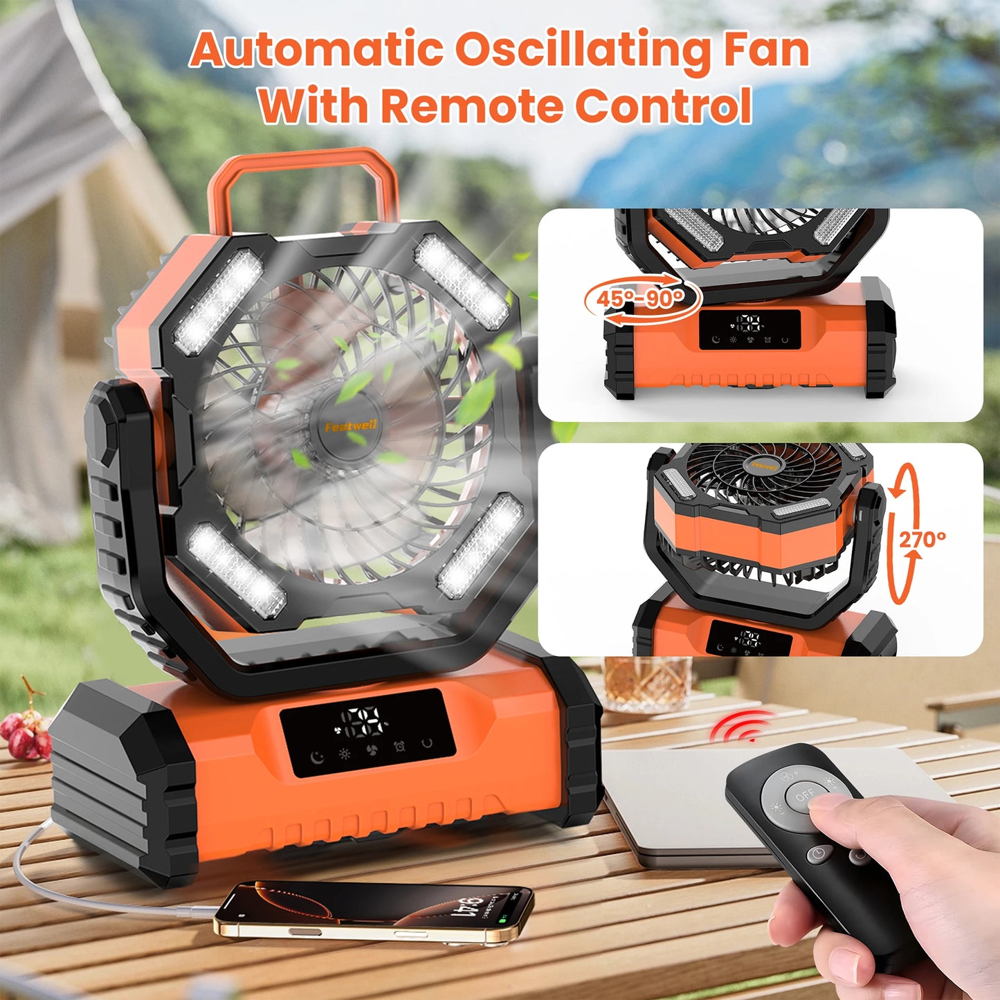 2025 New 20000mAh Portable LED Camping Fan with Touch Control