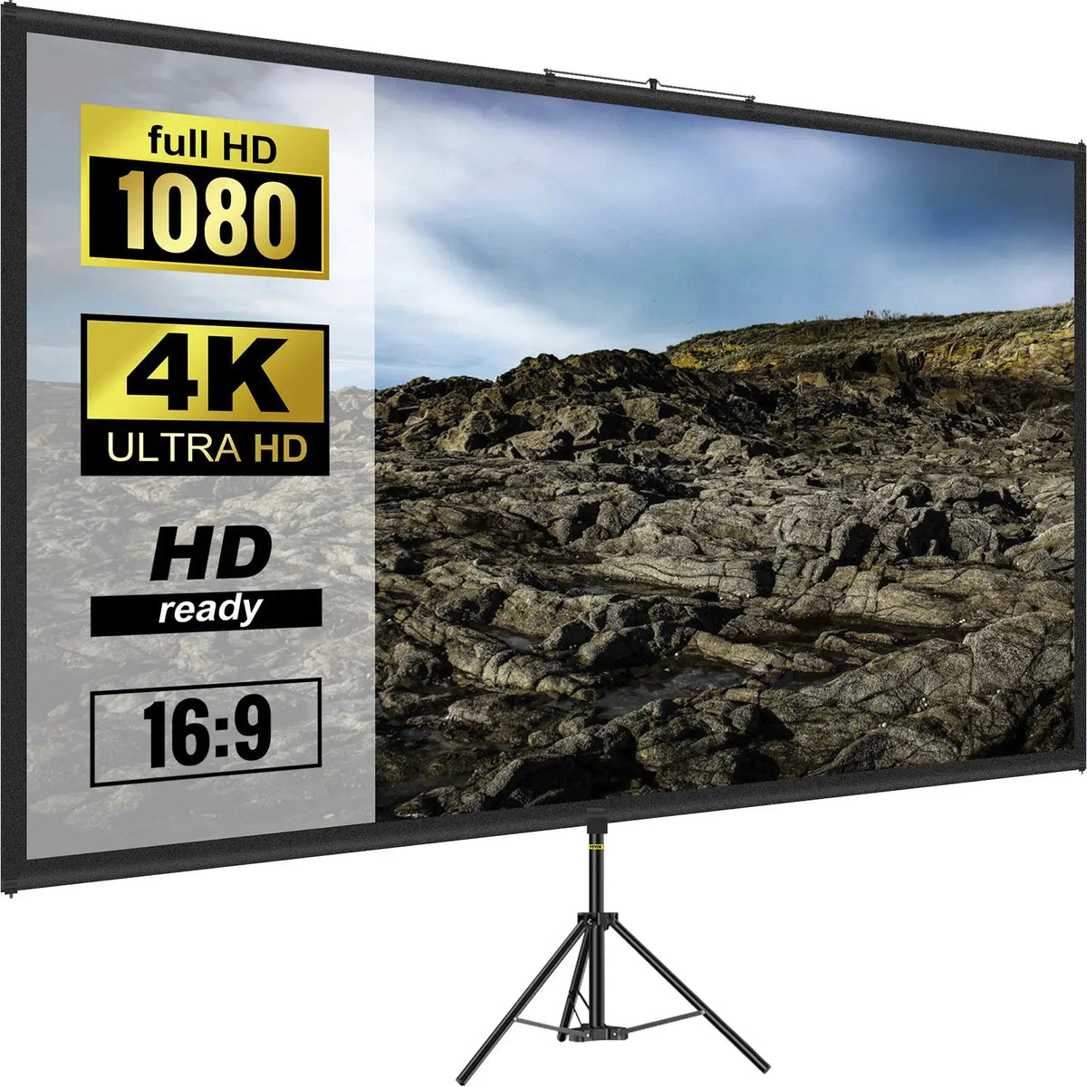 SucceBuy 100 Inch Tripod Projector Screen with Stand 16:9 4K HD Portable Projection Home Cinema for Indoor & Outdoor Projection by Beastly Survival Outlet