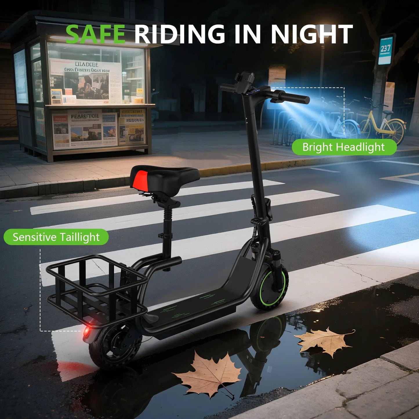 Maxshot 8.5'' Electric Scooter with Seat & basket,350W Motor, Top Speed 19mph, Max 17/25 Miles Ranges, Foldable E-Scooter with Suspension &Adult, Digital Display, Cruise Control by Beastly Survival Outlet