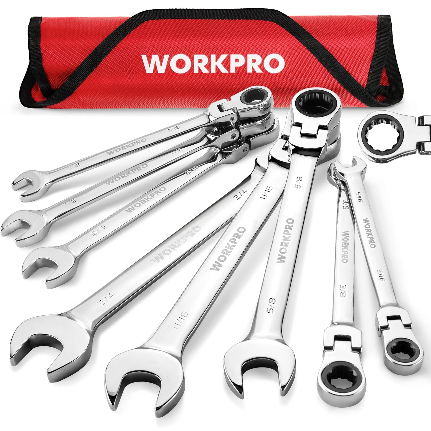WORKPRO 8pc Flex Head Ratcheting Wrench Set SAE Inch Sizing