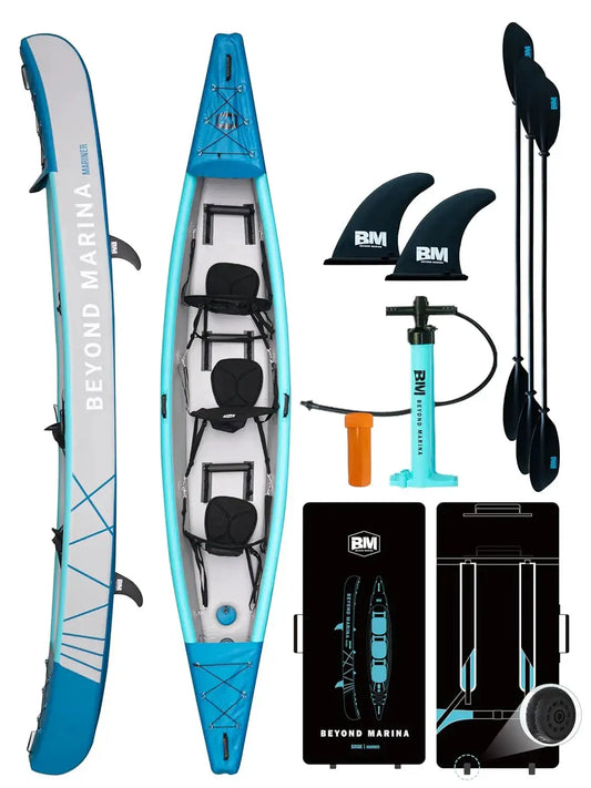 Inflatable Kayak 1 & 2 & 3 Person Adult- Full Drop Stitch Kayak with Aluminum Paddles, Seats, Footrests, Pump, Fins, Custom by Beastly Survival Outlet