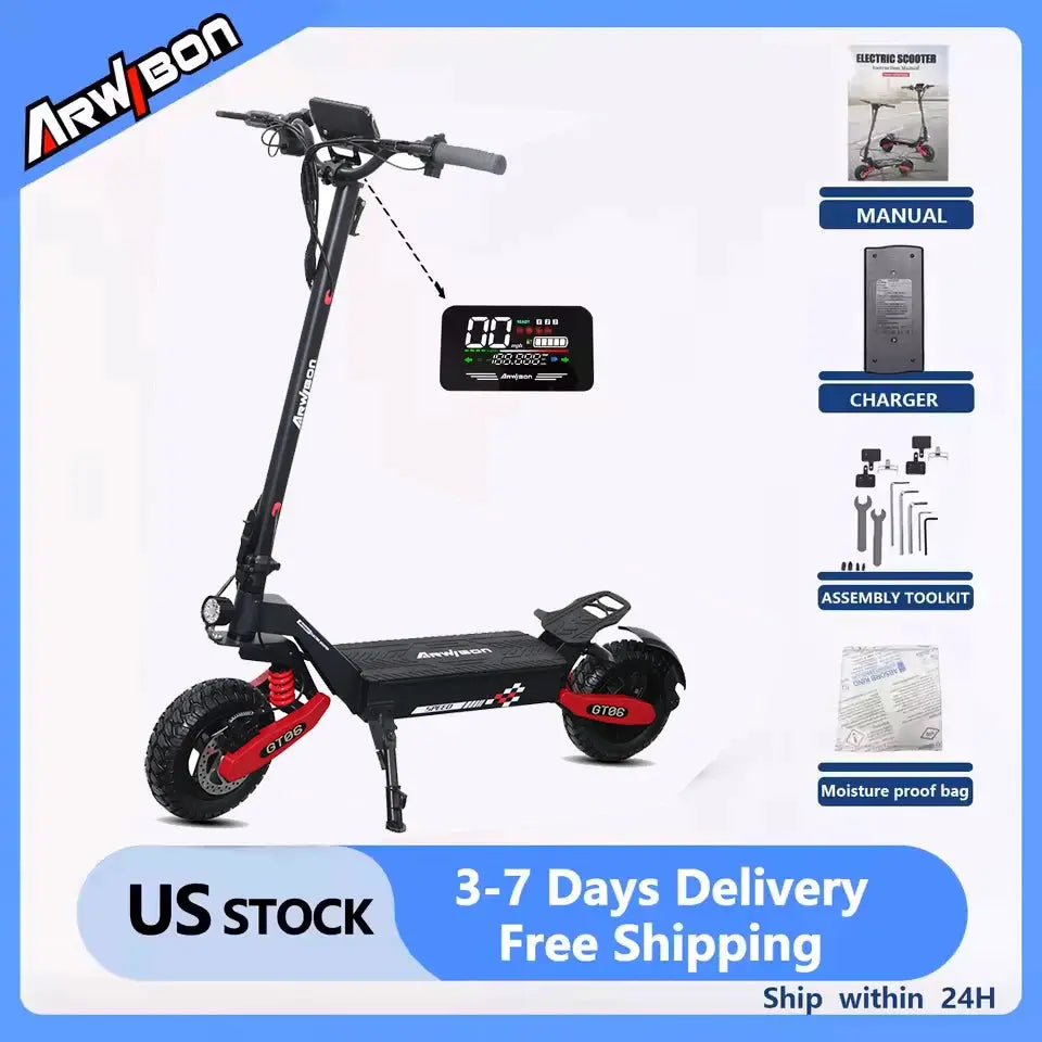 Arwibon 1200W Motor Electric Scooter 48V13/23.4AH Speed up to 25MPH 11 Inch Off-Road Tires Foldable Adult E-Scooter by Beastly Survival Outlet