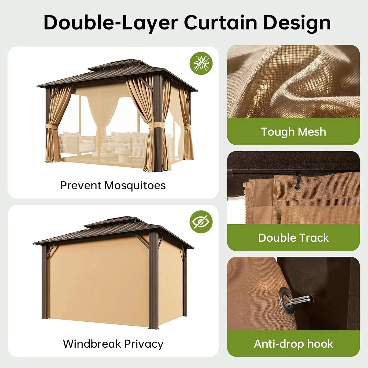 10x12FT Hardtop Gazebo Galvanized Steel Roof Curtains & Netting Backyard Patio, Custom by Beastly Survival Outlet