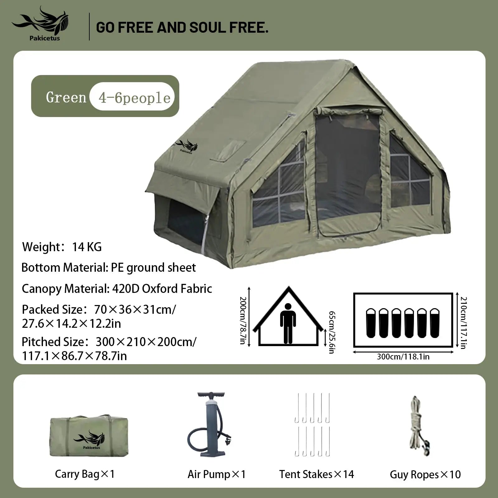 Pakicetus Quick Setup Inflatable Camping Tent, Waterproof Family Tent for 4-8 Persons, Portable Air Tent with Carry Bag by Beastly Survival Outlet