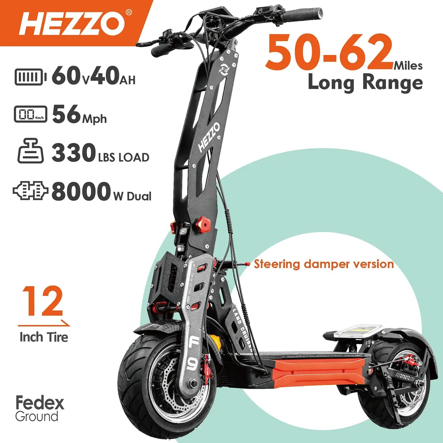 HEZZO F9 Folding Electric Scooter 12Inch Aluminum Alloy E-Scooter 60V 8000W Dual Motors 53Mph Powerful Escooter 40Ah 63Miles Long Range Hydraulic Oil Brakes Waterproof Offroad Scooter by Beastly Survival Outlet