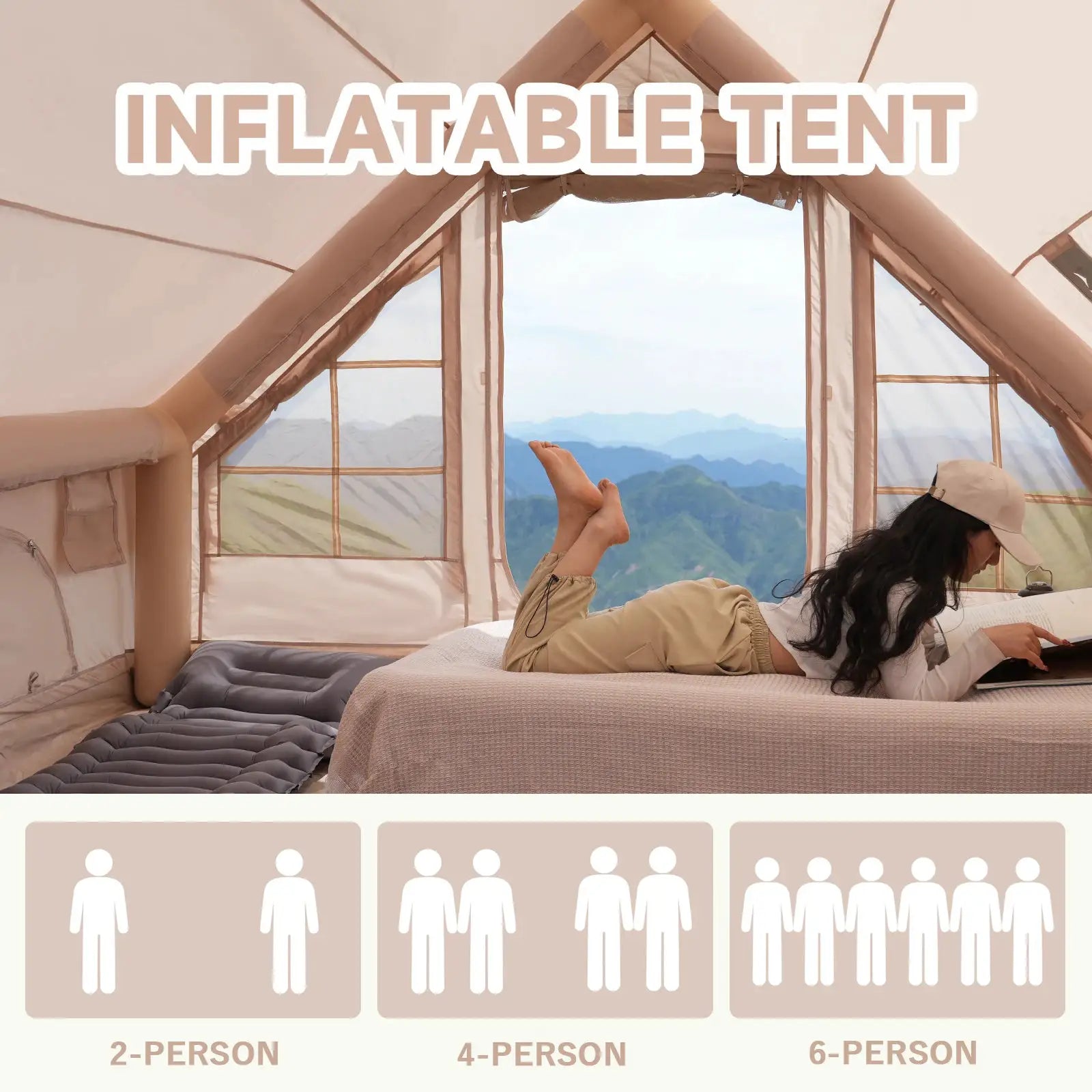 PAKICETUS Inflatable Tent With Skylight, Quick Setup Blow Up Tents With Pump, 4-6 PersonOutdoor Family Luxury Tent by Beastly Survival Outlet